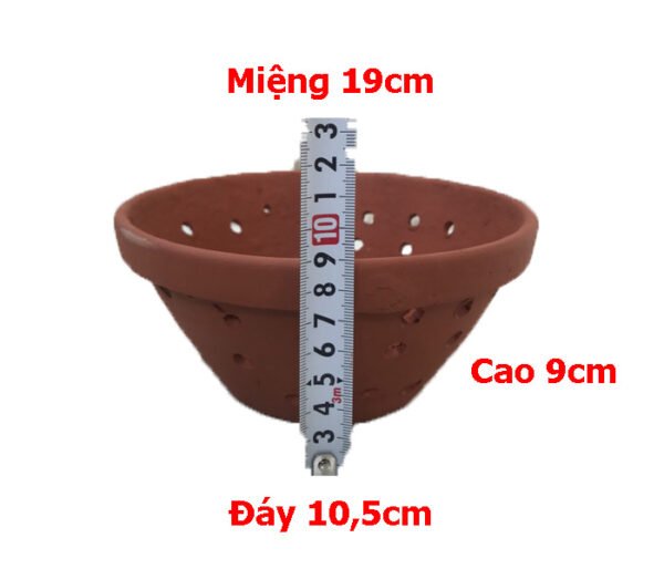 Miệng 19cm,đáy 10,5cm,cao 9cm